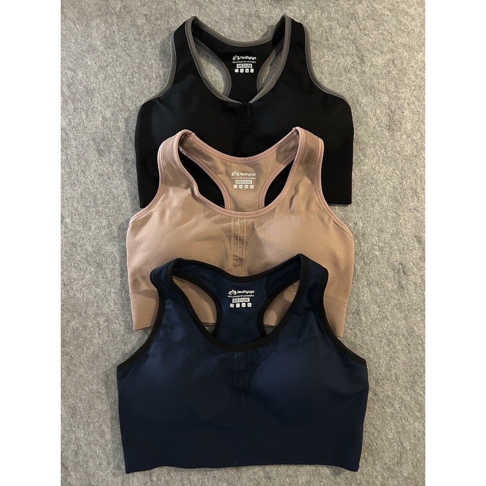 Heathyoga Lot of 3 Racerback Pullover Athletic Sports Bras M, Gym Yoga Pilates